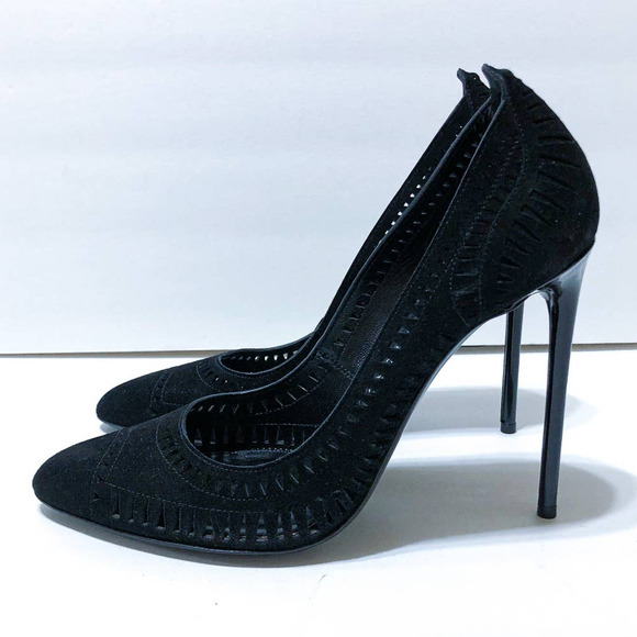 Tom Ford Black Suede Laser Cut Out Stiletto Pumps Heels Size 40.5 or US 10.5 - Picture 9 of 11